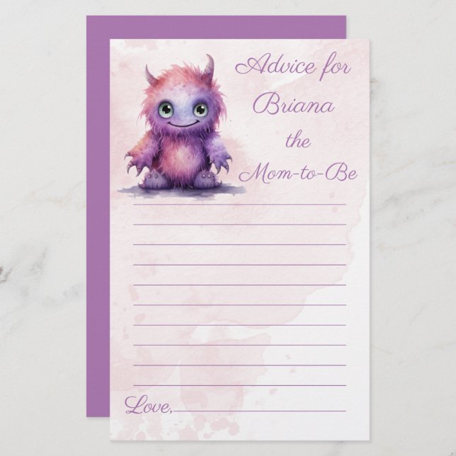 Lámina Chica de Monster de Halloween Consejos de Baby Sho (Anverso / Reverso)