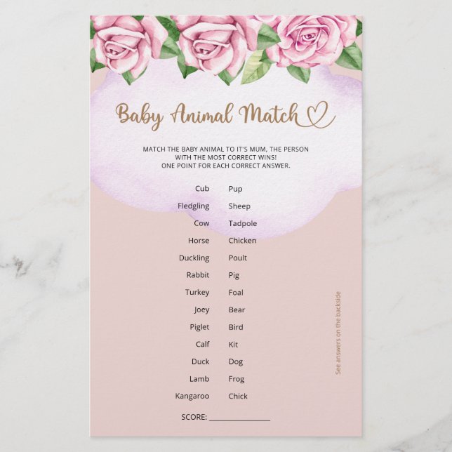 Lámina Chica de oso ducha bebé Baby Animal Match (Anverso)