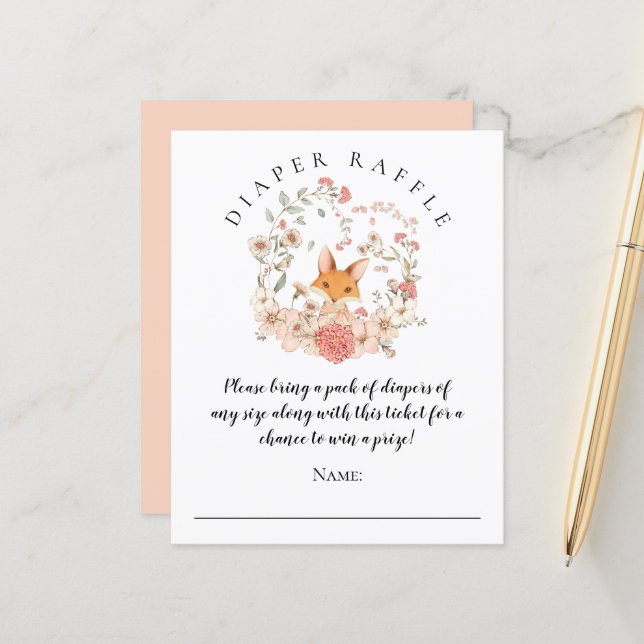 Lámina Chica de presupuesto Fox Diaper Raffle Baby Shower (Anverso/Reverso In Situ)