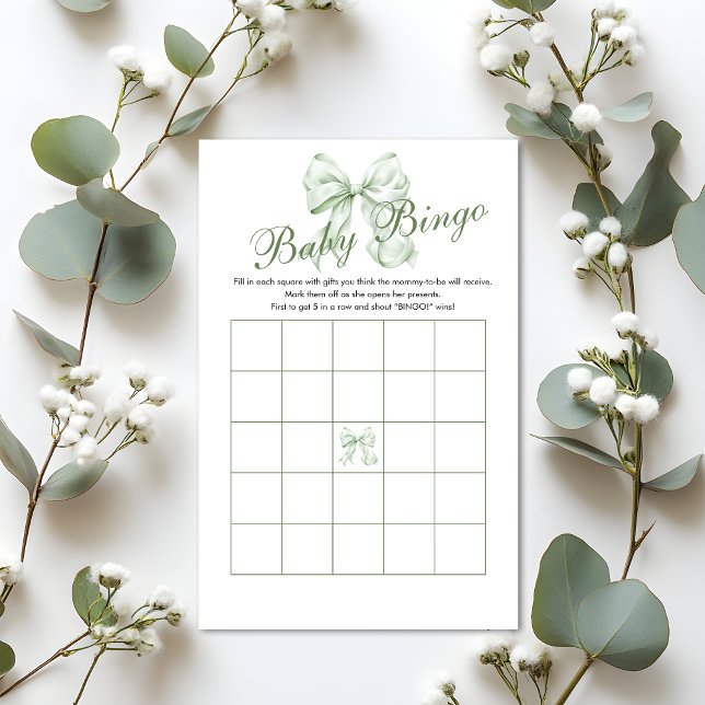 Lámina Chica de Sage Green Bow Baby Shower Gigo Bingo (Subido por el creador)