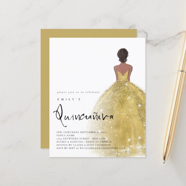 Lámina Chica de traje de oro de presupuesto pelo oscuro Q (Anverso/Reverso In Situ)