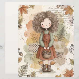 Lámina Chica del bosque de otoño Papel de arte Libro de c