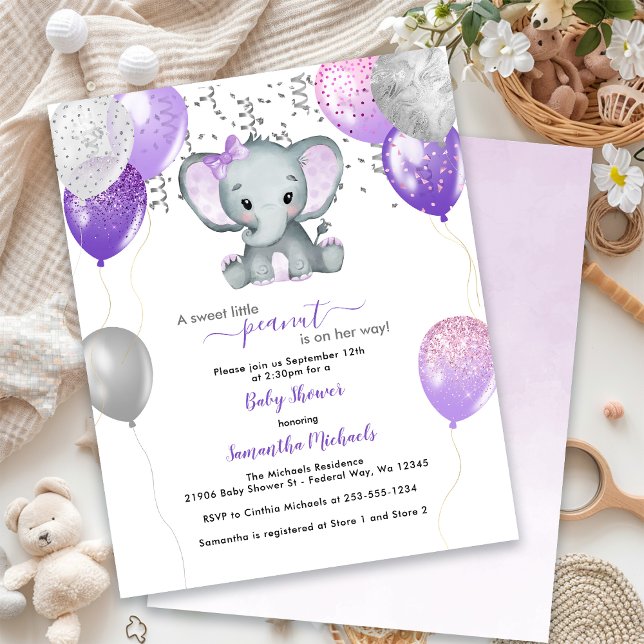 Lámina CHICA elefante lindo de presupuesto globos Baby Sh (BUDGET Cute Elephant Girl Balloons Baby Shower)