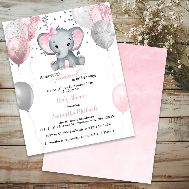 Lámina CHICA elefante lindo de presupuesto globos Baby Sh (BUDGET Cute Elephant Girl Balloons Baby Shower)
