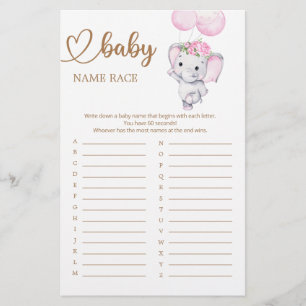 Lámina Chica Elephant & Flower Baby Name Race Game
