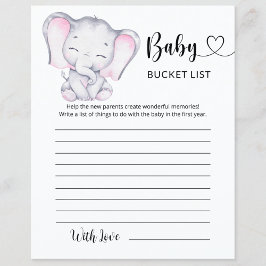 Lámina Chica Elephant Watercolor Baby Shower Bucket List