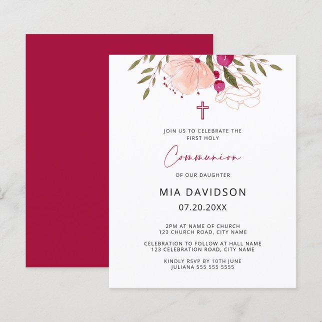 Lámina Chica floral de acuarela de presupuesto Invitación (Anverso / Reverso)