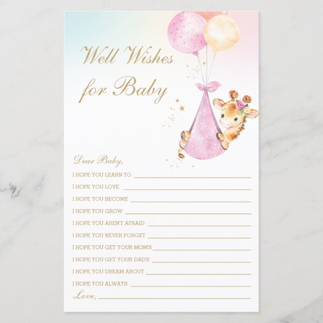 Lámina Chica Giraffe y buenos deseos para la actividad de (Anverso)