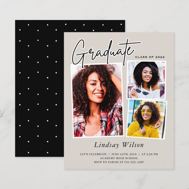 Lámina Chica Graduado 3 Invitaciones a graduación de foto (Anverso / Reverso)