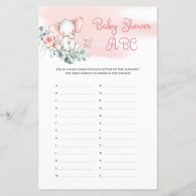 Lámina Chica lindo bebé elefante Eucalyptus Baby Shower A (Anverso)