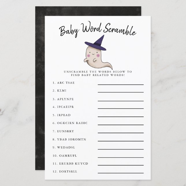 Lámina Chica lindo Ghost Baby Word Scramble Game (Anverso / Reverso)