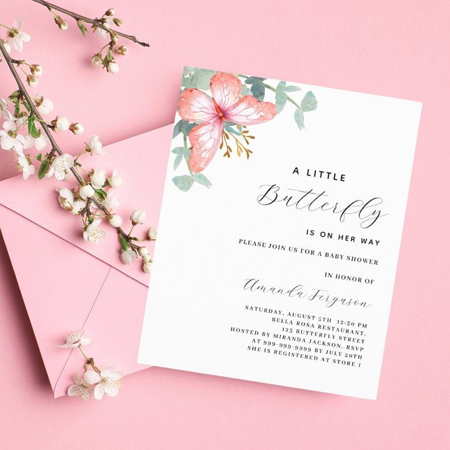 Lámina Chica mariposa rosa dorado presupuesto Baby Shower (Subido por el creador)