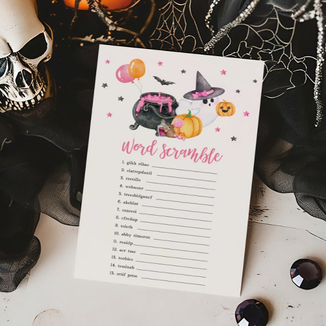 Lámina Chica Pequeño Boo Ghost Word Scramble Juego (Ghost Halloween Baby Shower Word Scramble Game)