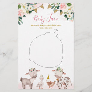 Lámina Chica Pink Farm Baby Shower Baby Face Card