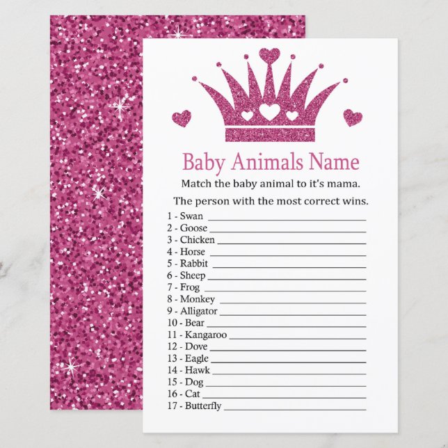 Lámina Chica rosa Crown Baby Animals Nombre Juego (Anverso / Reverso)