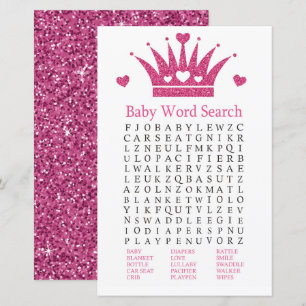 Lámina Chica rosa Crown Baby Shower Word Search Game