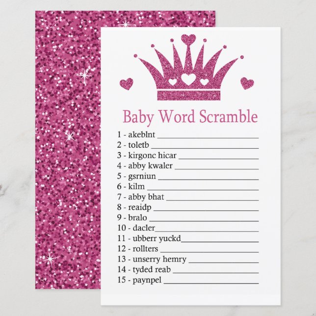 Lámina Chica rosa Crown Baby word scramble en un juego (Anverso / Reverso)