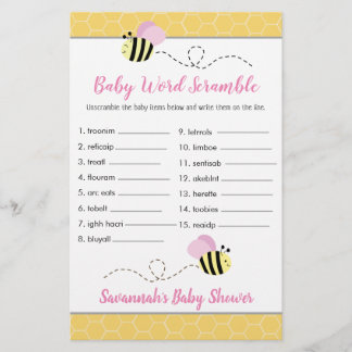 Lámina Chica rosado Bee Baby Shower Juego de Palabras de 