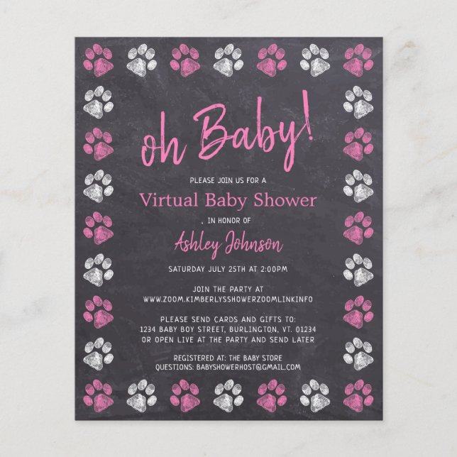 Lámina Chica Rosado de presupuesto Imprimir Baby Shower v (Anverso)