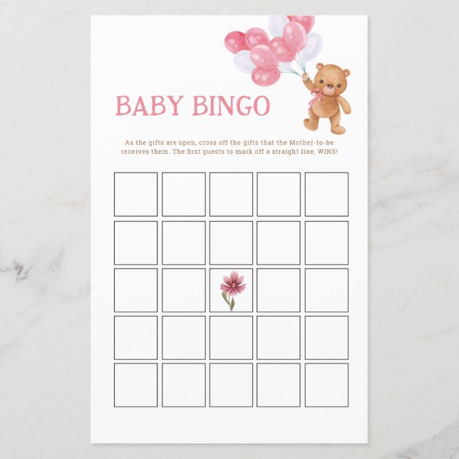 Lámina Chica Teddy Bear Baby Bingo Game Card (Anverso)