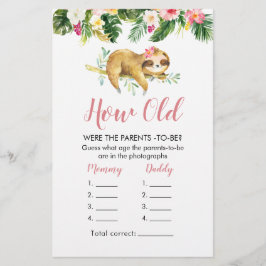 Lámina Chica tropical Sloth Baby Shower Cómo padres viejo