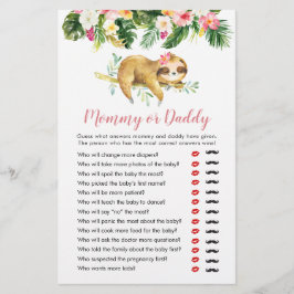 Lámina Chica tropical Sloth Baby Shower mamá o papá