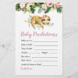 Lámina Chica tropical Sloth Baby Shower Predicciones para