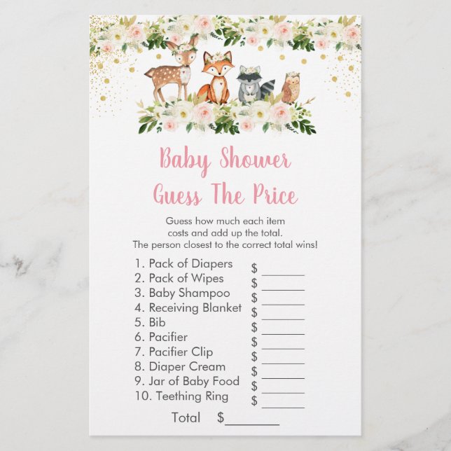 Lámina Chica Woodland Adivinó El Juego De Baby Shower De  (Anverso)