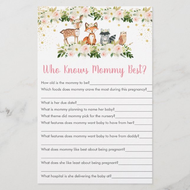 Lámina Chica Woodland Floral que conoce a mamá mejor jueg (Anverso)