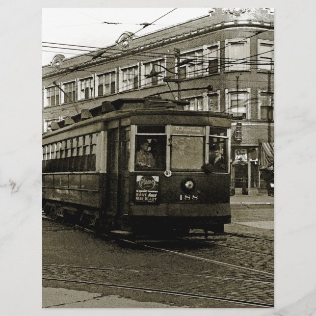 LÁMINA CHICAGO 63 Y OCCIDENTE 1952 TROLLEY ART SEPIA (Anverso)