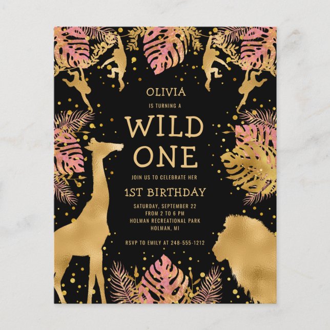 Lámina Chicas de presupuesto invitan a safari negro rosad (Anverso)