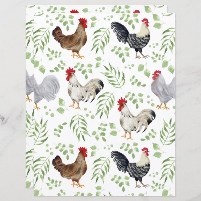 Lámina Chickens Scrapbook Paper (Anverso / Reverso)