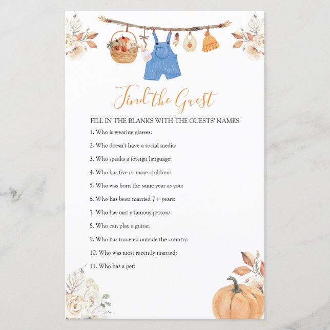 Lámina Chico Ropa De Calabaza Baby Shower Encontrar Al In (Anverso)