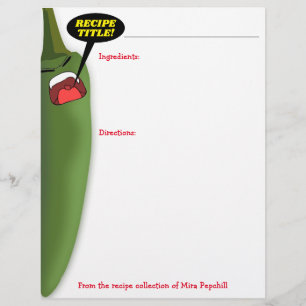Lámina Chile jalepeno pimienta papel de la receta mexican