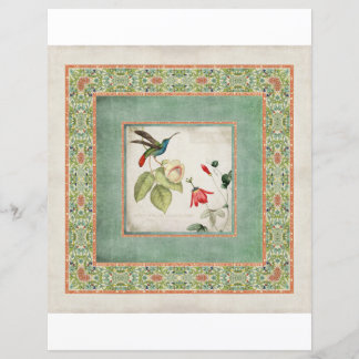 Lámina Chinoiserie Vintage Hummingbird Asian Floral Leaf