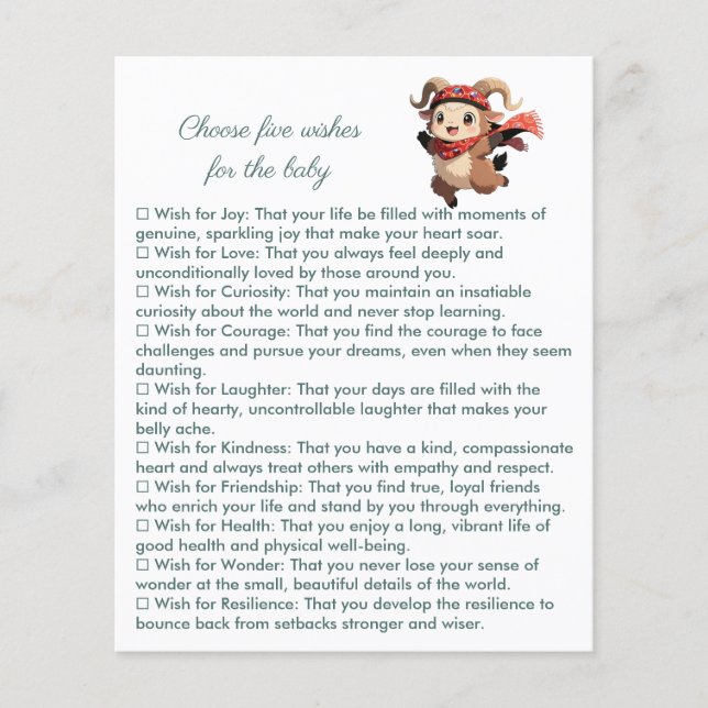 Lámina Choose five wishes for the baby Cute Ram Winter  (Anverso)