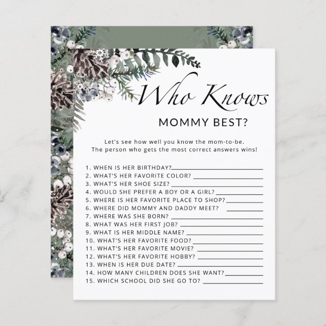 Lámina Chower de bebé de invierno Quién conoce el mejor j (Anverso / Reverso)