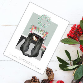 Lámina Christmas Black Labrador Dogs Fireplace Scene
