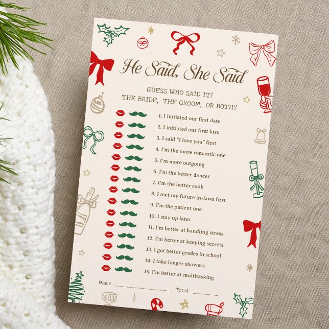 Lámina Christmas Bridal Shower He Said She Said Game (Subido por el creador)