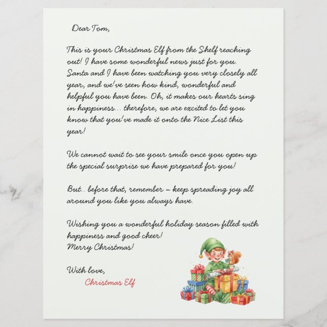 Lámina Christmas Letter From the Christmas Elf (Anverso)