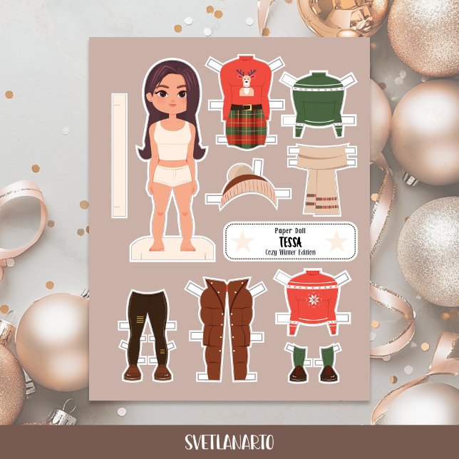 Lámina Christmas Paper Doll Brunette Girl Winter Dress (Subido por el creador)
