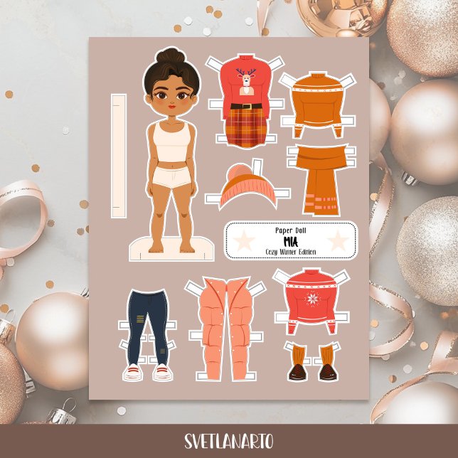 Lámina Christmas Paper Doll Latina Girl Winter Outfits (Frontal view)