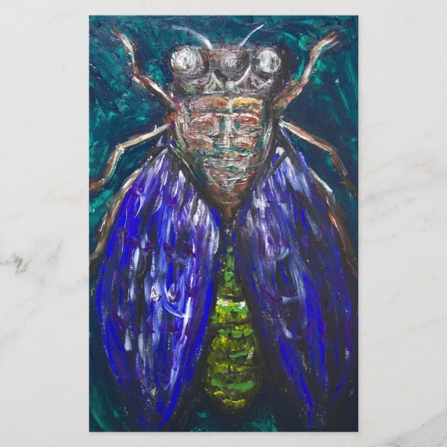 Lámina Cicada azul (pintura de insectos de realismo surre (Anverso)