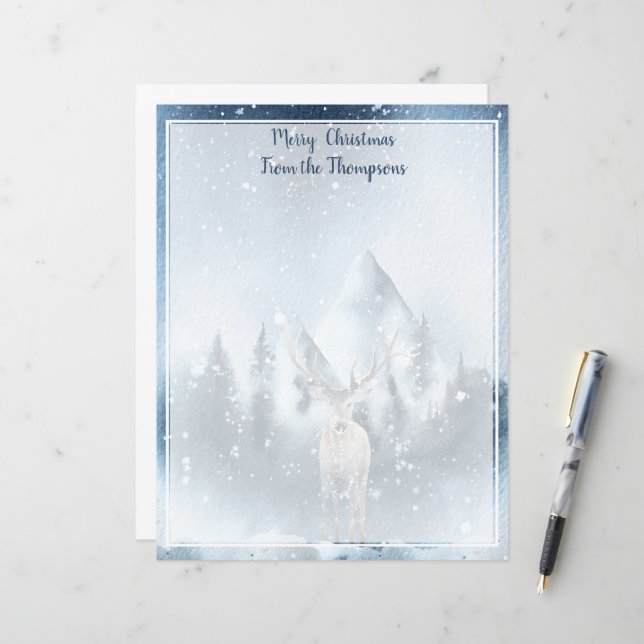Lámina Ciervo acuarela y Navidad con nieve (Anverso/Reverso In Situ)
