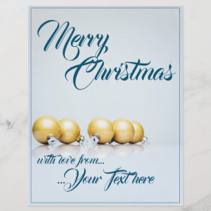 Lámina Cinco bolas de Navidad doradas - escritura azul