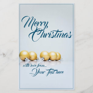 Lámina Cinco bolas de Navidad doradas - escritura azul