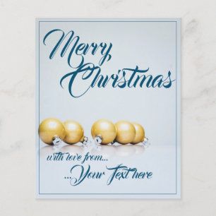 Lámina Cinco bolas de Navidad doradas - escritura azul