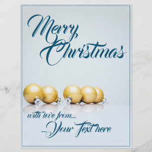 Lámina Cinco bolas de Navidad doradas - escritura azul