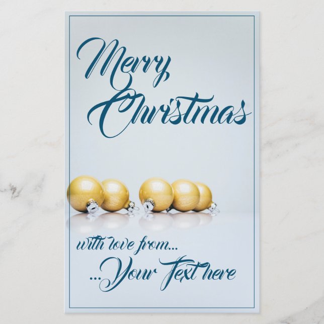 Lámina Cinco bolas de Navidad doradas - escritura azul (Anverso)