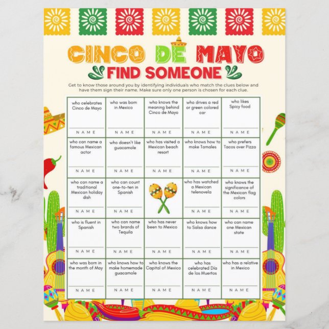 Lámina Cinco de Mayo Encuentra Alguien Juego Imprescindib (Anverso)